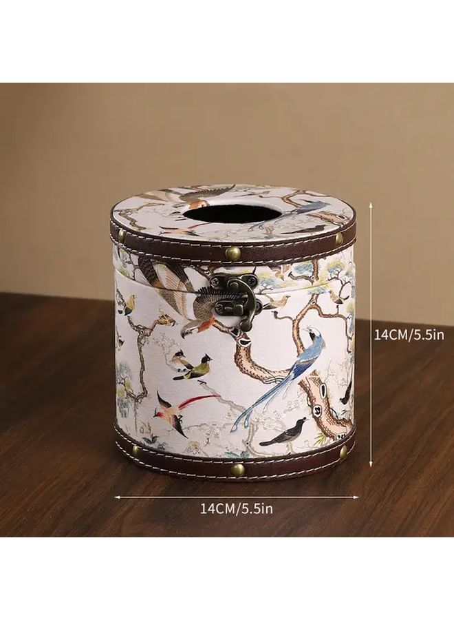 Golden Leopard Round Tissue Box Holder Rustic Wooden Dispenser For Living Room Bathroom - Image 3